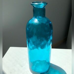 Vintage Iridescent Blue Glass Vase With Bubbles & Spring Faux Cherry Branches